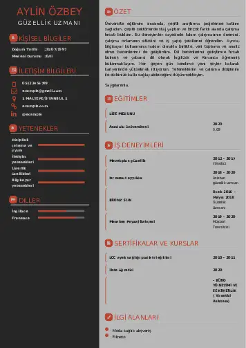 Güzellik Uzmanı Cv Örnekleri  cv indir